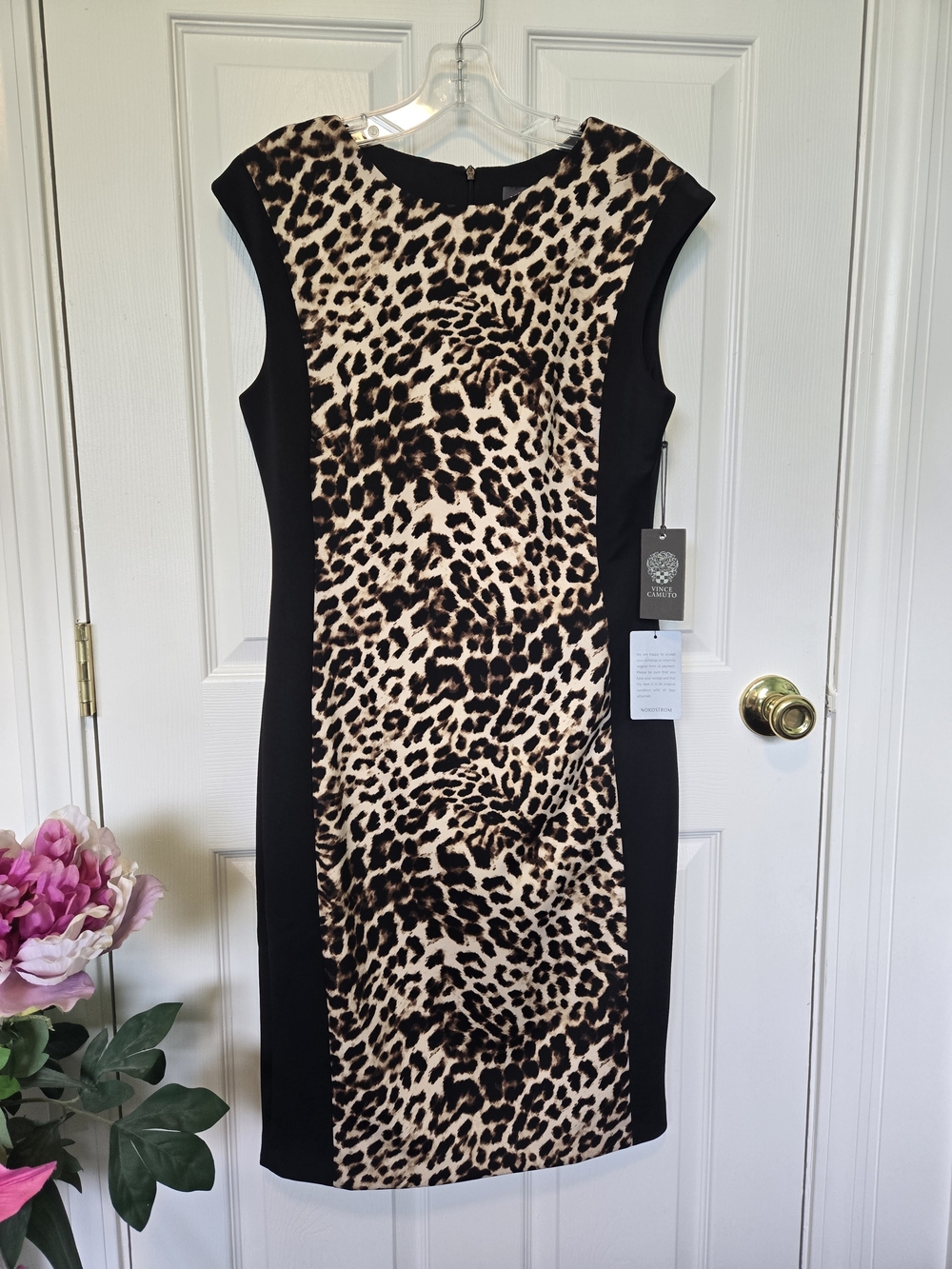 Sleeveless Leopard Print Sheath Dress in Black sz 10